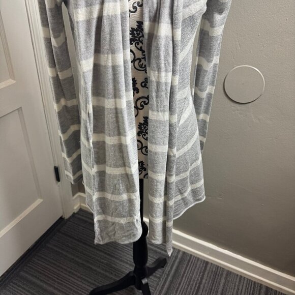 Splendid white and gray striped open long sleeve cardigan sweater - Picture 3 of 8
